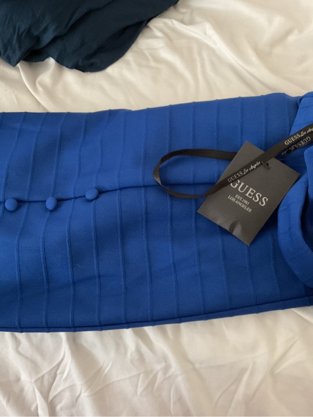 GUESS Cobalt Blue Ribbed Button-Front Dress - Picture 3 of 3